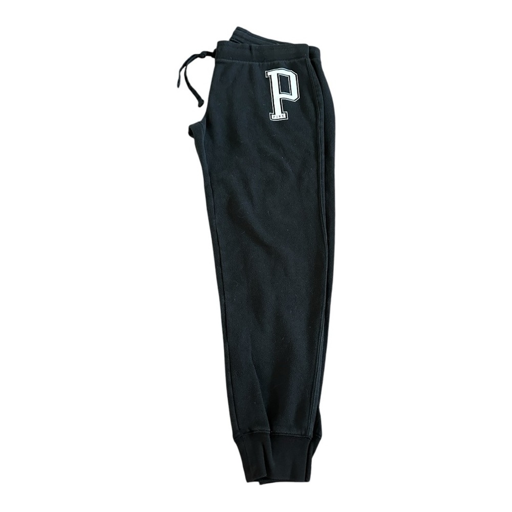 Victoria’s Secret PINK black medium joggers drawcord adjustable waist white P - Picture 2 of 12